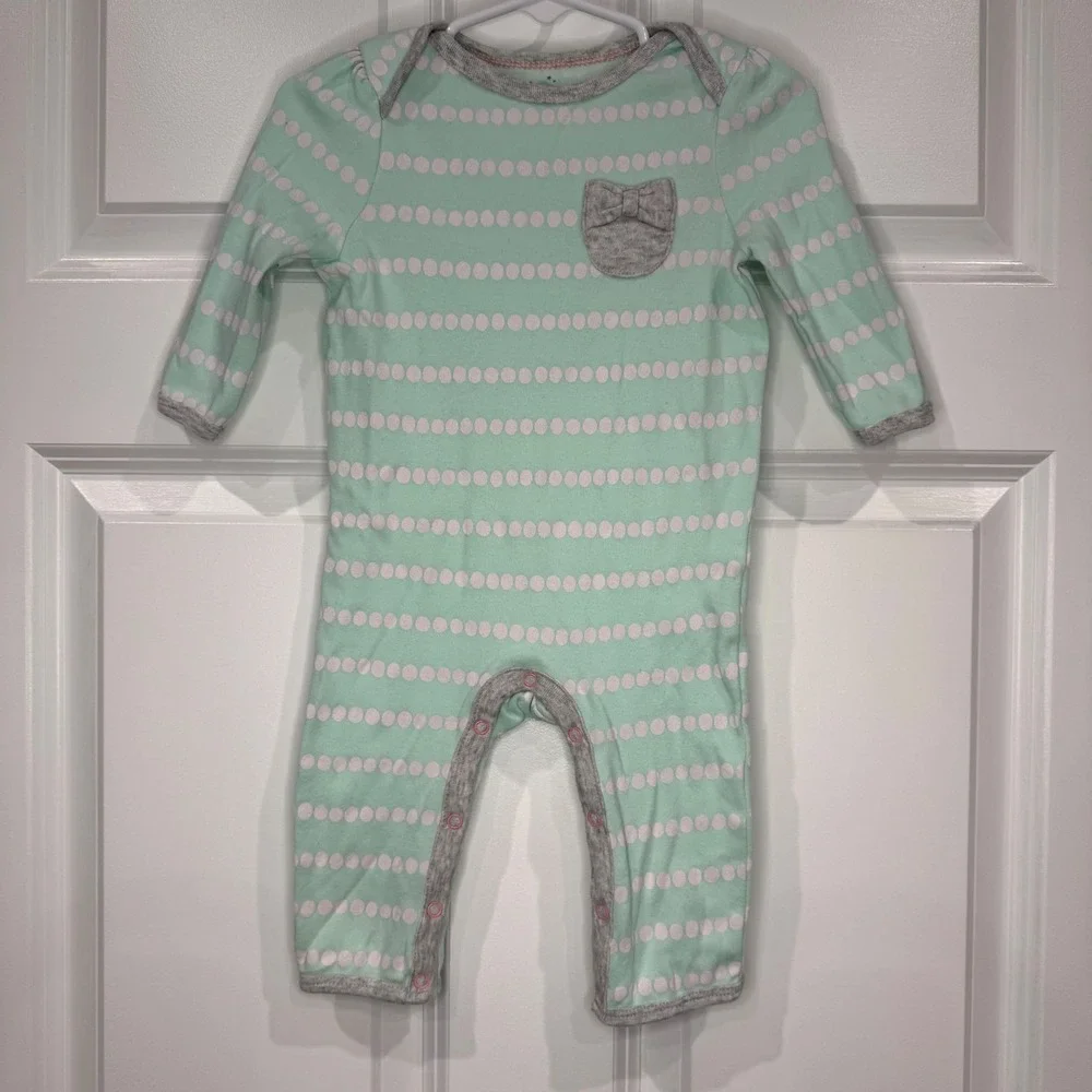 Cloud Island Baby Girl Mint Green Dot Long‎ Sleeve Sleepsuit Romper Size 3-6M